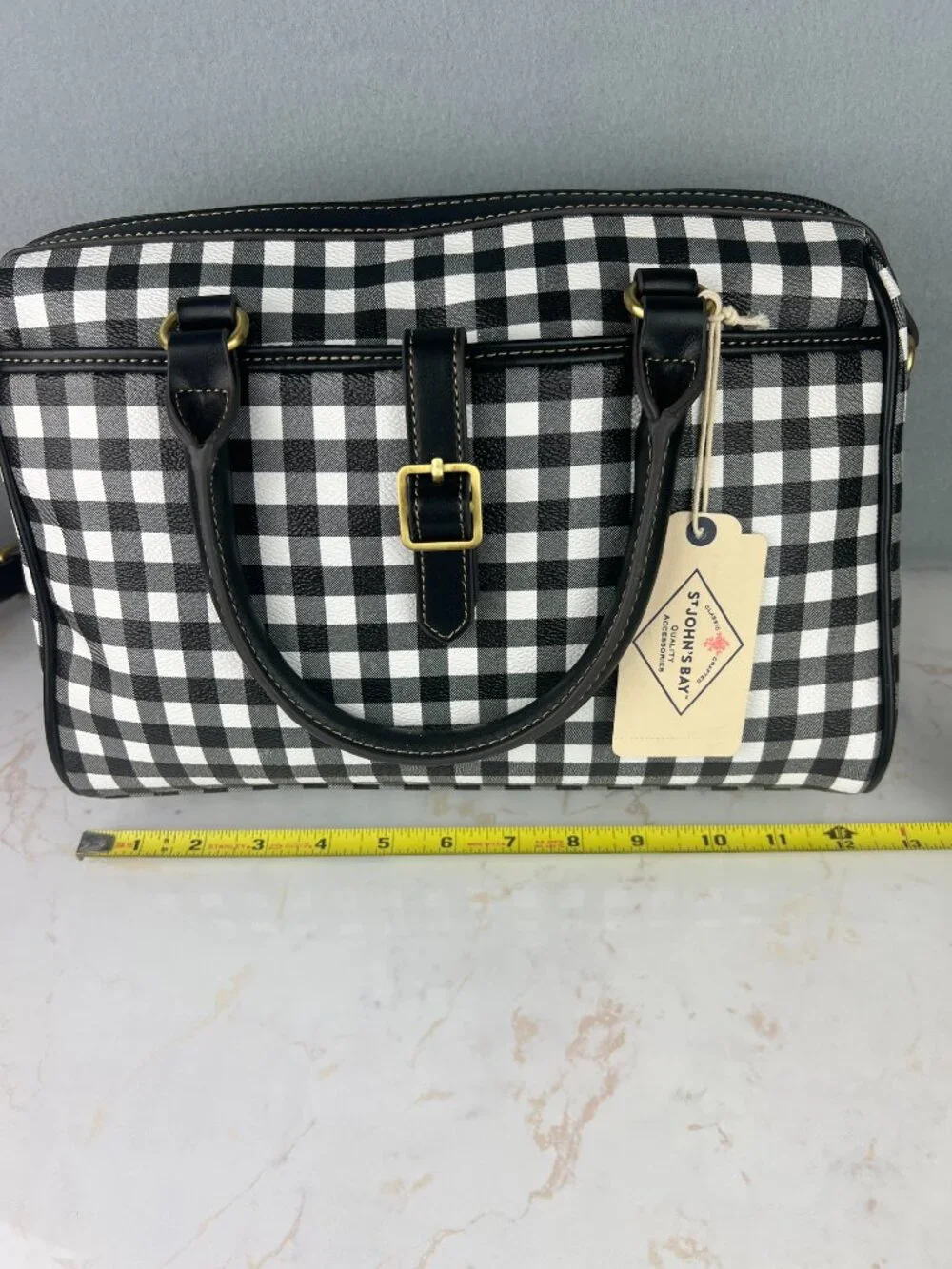 NWT St. John's Bay Hanover Satchel Black & White Gingham Checkered Print Purse